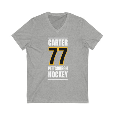 Carter 77 Pittsburgh Hockey Black Vertical Design Unisex V-Neck Tee