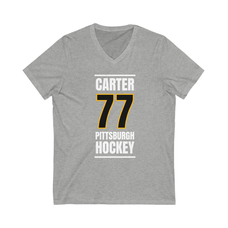 Carter 77 Pittsburgh Hockey Black Vertical Design Unisex V-Neck Tee