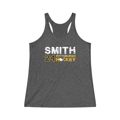 Smith 24 Pittsburgh Hockey Women's Tri-Blend Racerback Tank Top