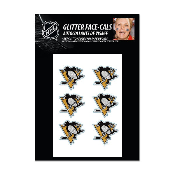Pittsburgh Penguins Glitter Face Tattoo, 6 Pack